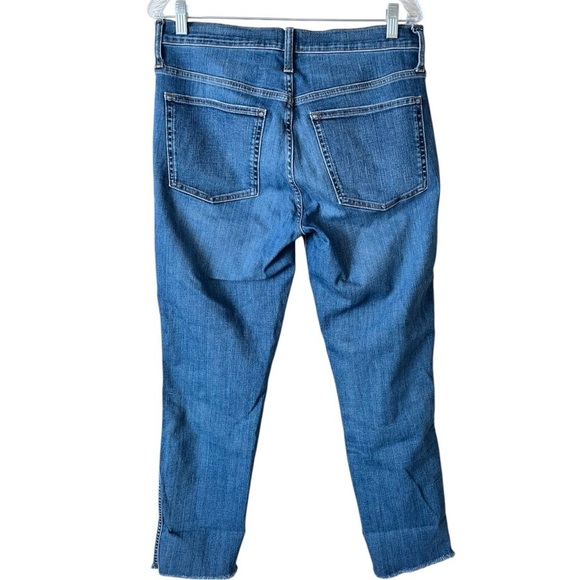 J. Crew Vintage Straight Button Fly Dark Wash Raw Hem Ankle Jeans Size 30 TALL - Picture 3 of 9